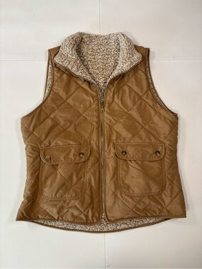 Montrez Women’s Reversible Tan Quilted/Sherpa Style Vest Size Small